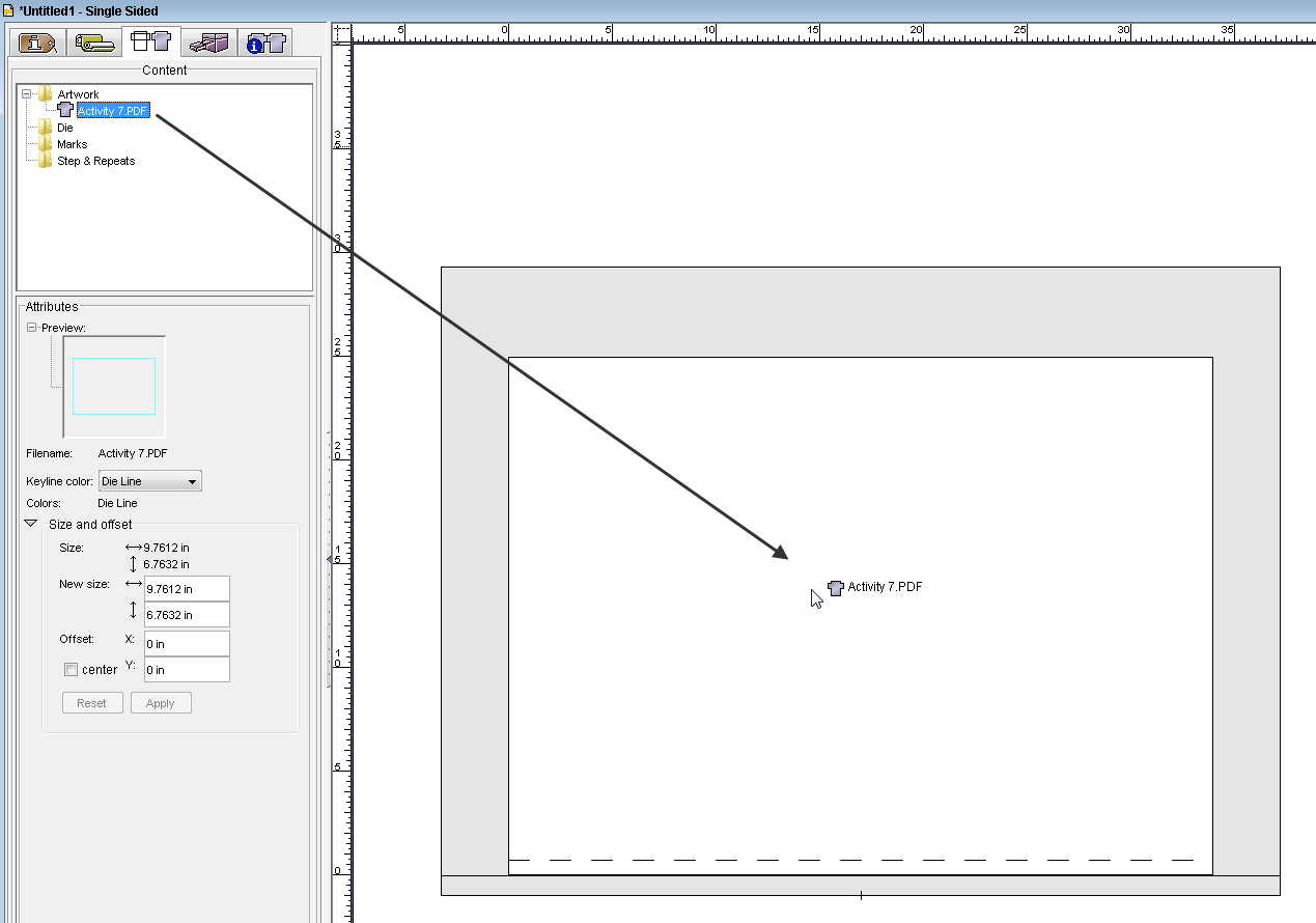 Pandora training > Objectif 3 – Créer une mini-maquette et positionner une instance sur le substrat > DragDummyArtworkFrom ContentTabToLayoutCenter.png