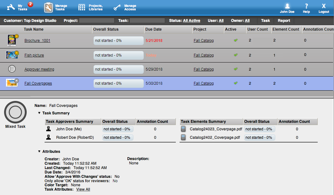 InSite Creative Workflow 9.5 > Viewing tasks on Manage Tasks page > 07_mngtask.png