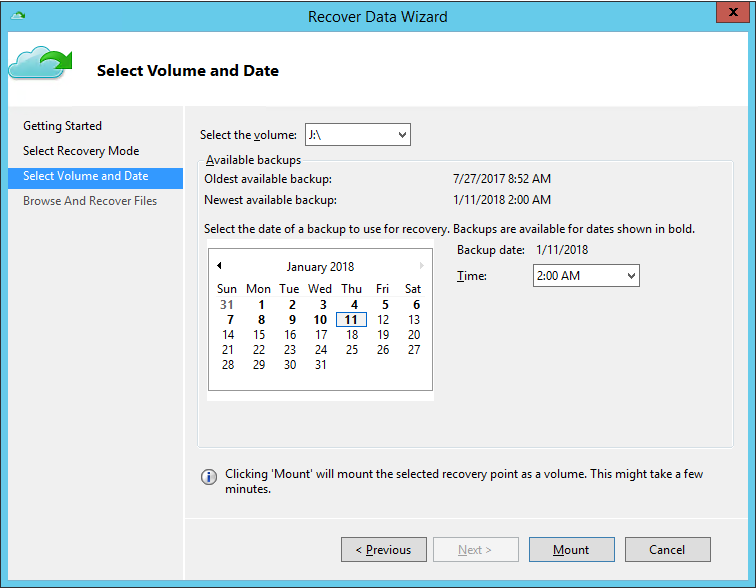 PRINERGY Portal > Retrieving files with the Azure Backup Agent > Azure4_Backup_VolumeDates.png