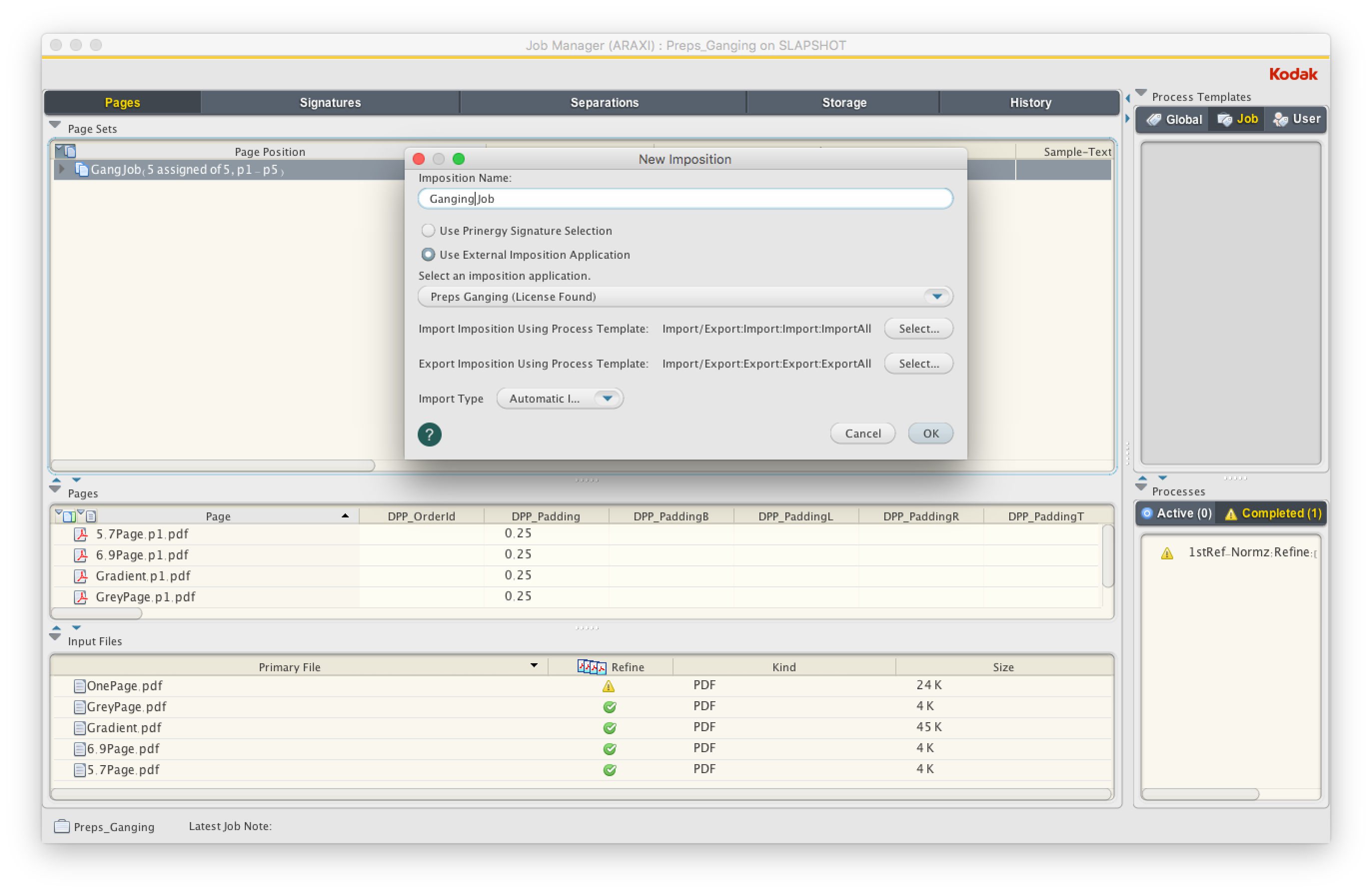 Prinergy 11.0 > Creating a layout with integrated Preps Ganging > Create_Ganging_Impo.png